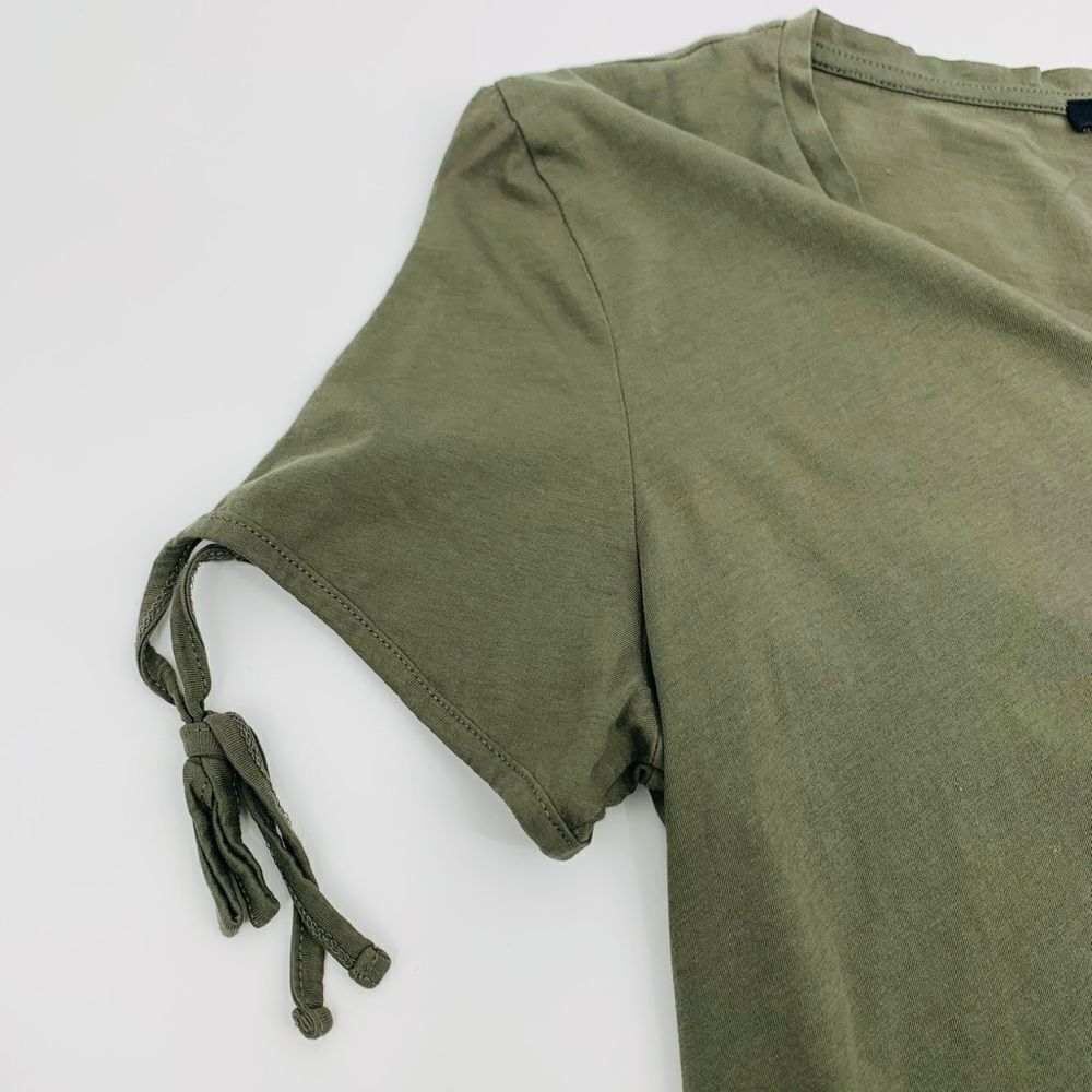 AllSaints | Women's V-Neck Olive green Top with Tie Sleeves - Picture 4 of 8